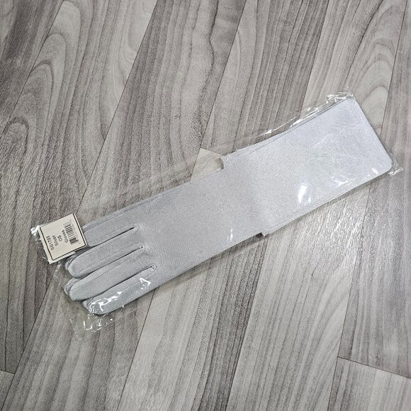 Coquette Long Silver Satin Gloves Opera Length, One Size - Picture 1 of 3